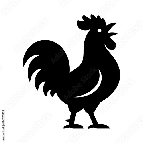 Bold rooster silhouette with comb, tail feathers, and upright confident posture