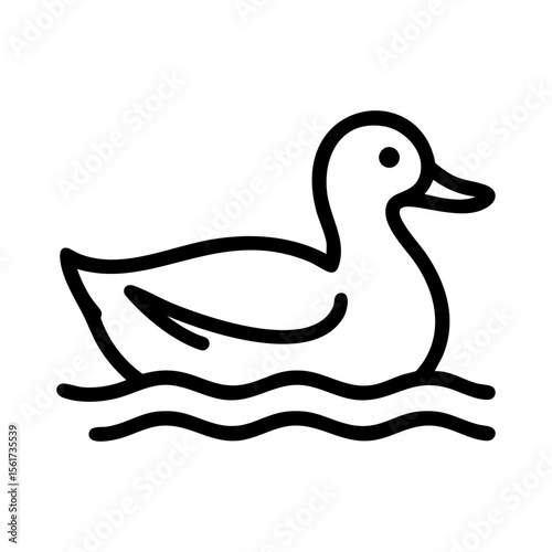 Outlined duck swimming calmly in water with soft waves vector style