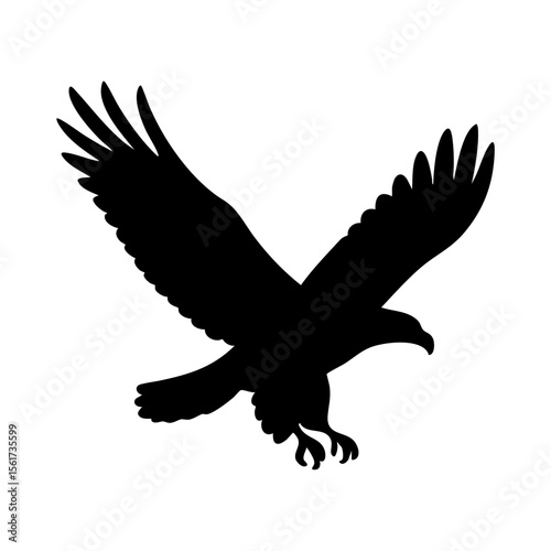 Flying eagle silhouette with spread wings and sharp claws in attack