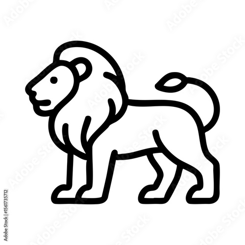 Outlined lion icon with mane in profile view wild animal vector