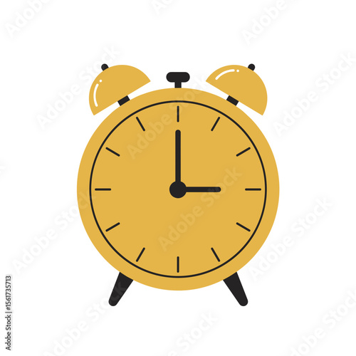 Classic yellow alarm clock with two bells on top and black accents  