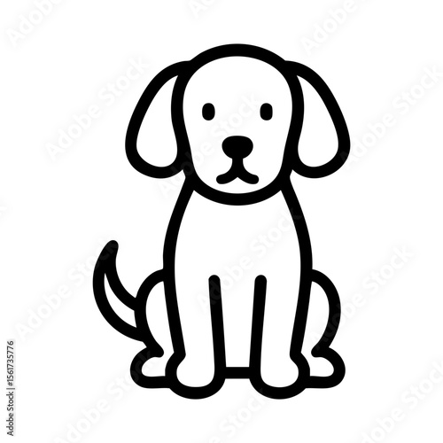 Cute sitting dog icon in simple black outline vector style