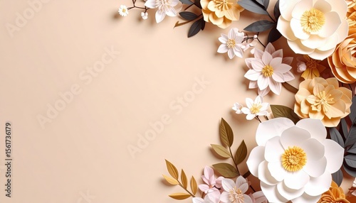Floral arrangement crafting event home studio diy art creative space overhead view paper flowers and nature elements for decor