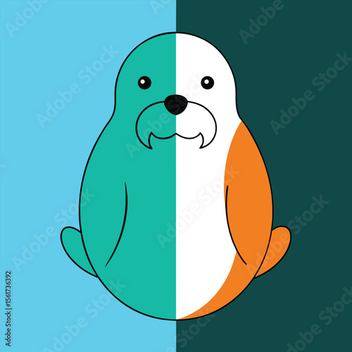 Vibrant cartoon walrus illustration with colorful accents and text