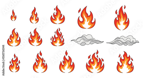 Collection of Pixel Art Flames and Smoke Effects for Game Development and Digital Projects