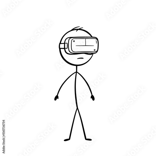 Stick figure man using virtual reality headset in minimalist style  