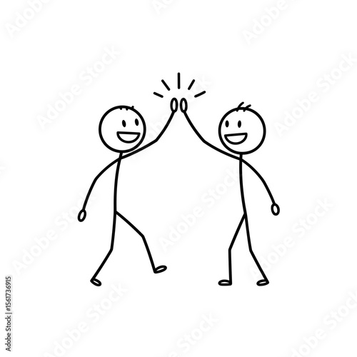 Two stick figures high-fiving with happy expressions on white background  