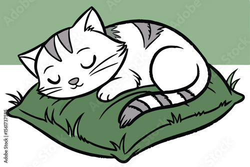 Adorable sleeping cat resting on a soft watercolor pillow