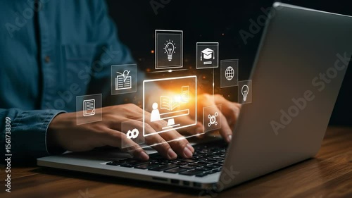  Online Learning & Education: Studying, Courses, e-Learning, Knowledge, and Digital Education on Laptop