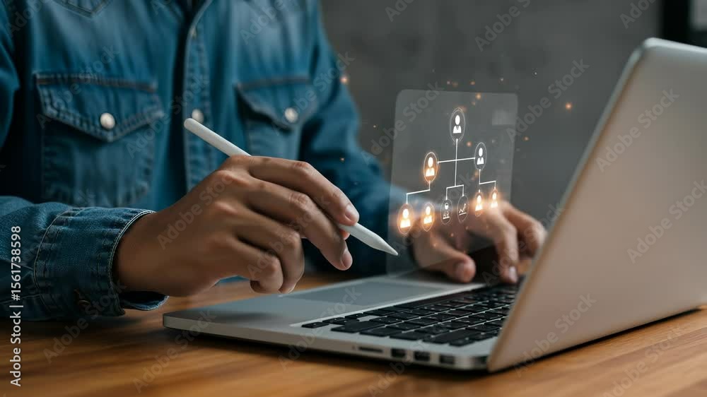  Organization Chart Design: Digital Transformation, Collaboration & Team Structure - Laptop & Stylus