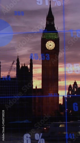 Animation of data processing over london cityscape