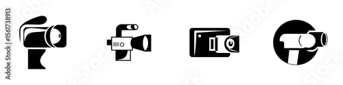 Silhouette pictograms representing various camera types and photography equipment for creative or informational use