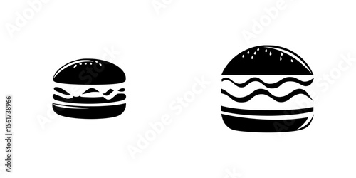 Various burger silhouettes showcasing different styles without detail in a minimalist vector design suitable for menu or iconography