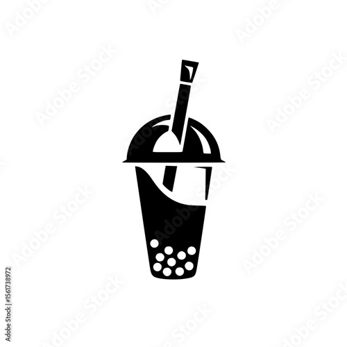Silhouette pictogram of a beverage cup with a straw and bubbles depicting a refreshing drink experience