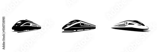 Silhouette pictograms of high-speed trains showcasing modern rail transport designs and technology