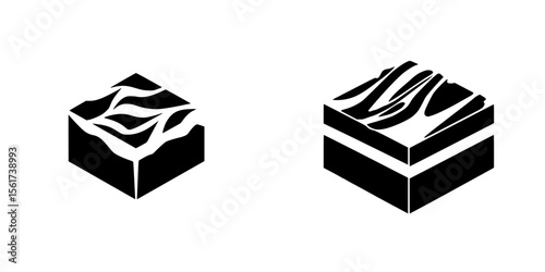 Silhouette pictogram set featuring isolated vector icons of abstract block designs with wavy patterns