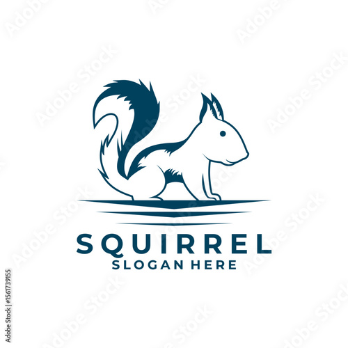squirrel line art logo design vector template.