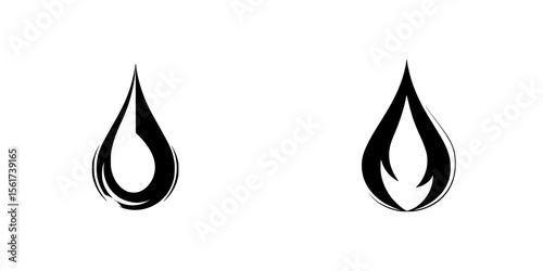 Silhouette pictogram icons illustrating water and flame designs, suitable for various graphic applications