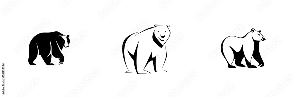 Fototapeta premium Silhouette pictograms featuring various bear designs in black and white style for creative and commercial use