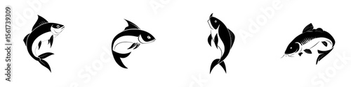 Silhouette pictogram set of various fish designs perfect for graphic use in creative projects and illustrative applications