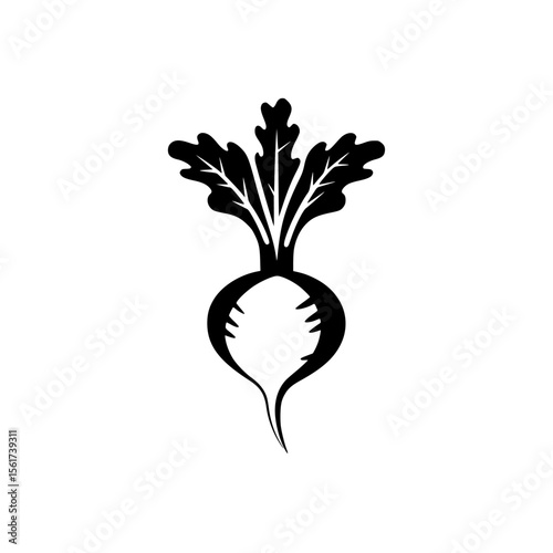 Silhouette pictogram of a beetroot with leaves showcasing fresh produce in a minimalist design for various applications