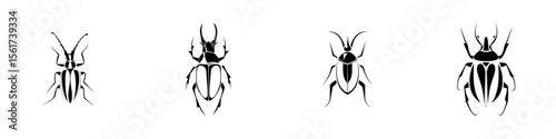 Silhouette pictogram collection featuring various insect designs in vector icon format for creative projects and graphic applications