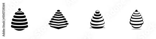 Silhouette pictogram collection featuring layered cone shapes in various styles and orientations for design and illustrative purposes