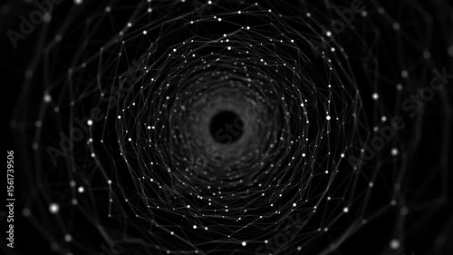 Abstract sci-fi black tunnel. Wormhole absorbs cyberspace. 3D portal. Futuristic fantasy high-tech funnel. 3d rendering.