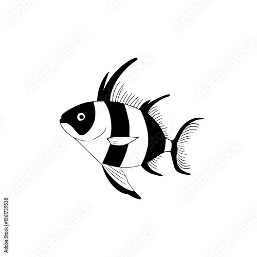 Silhouette pictogram of a striped fish in a minimalistic style suitable for various design projects and decorations