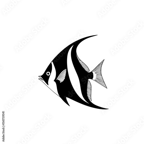 Silhouette of a fish in black and white style representing aquatic life in a minimalist design