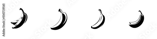 Silhouette pictogram set showcasing various banana representations in different styles and orientations