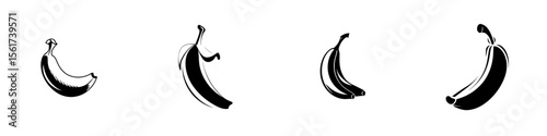 Vector icons representing various silhouettes of bananas in a clean, isolated design