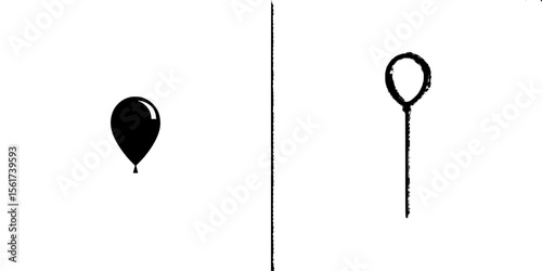 Silhouette pictogram icons set featuring balloon and balloon stick in simple design