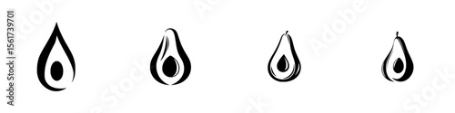 Silhouette pictograms depicting various droplet shapes designed for iconic representation and universal understanding in graphic design