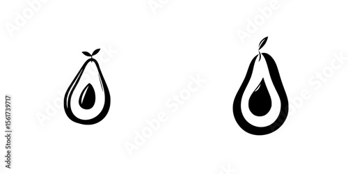 Silhouette pictograms showcasing two distinct representations of an avocado seed, ideal for graphic designs and illustrations in various projects