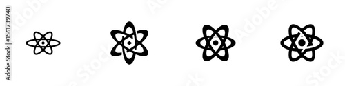 Diverse collection of silhouette pictogram icons showcasing atomic structures and science-themed symbols for educational use