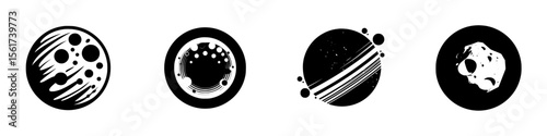 Silhouette pictogram set featuring different celestial bodies and cosmic elements in isolated vector style