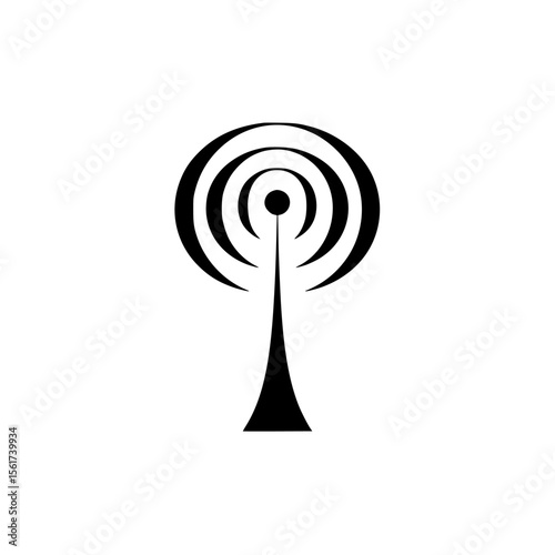 Silhouette pictogram of a communication tower with signal waves indicating wireless transmission