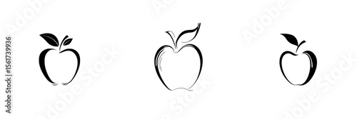 Collection of silhouette pictograms representing apples in various styles suitable for modern design and graphic applications