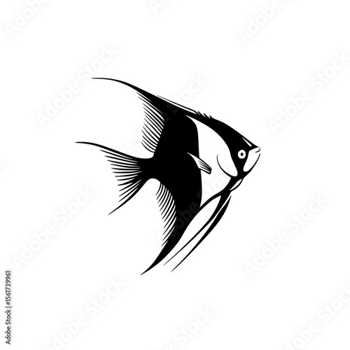 Artistic silhouette of a fish in motion showcasing elegant fins created as a vector graphic design for various applications