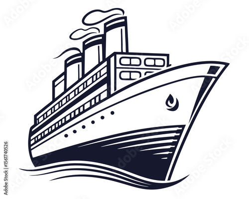 Detailed vector illustration of a large vintage cruise ship on a white background.