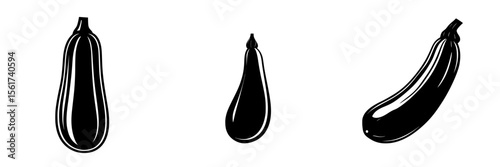 Silhouette pictogram set of various sizes of eggplant icons isolated on white background for graphic design