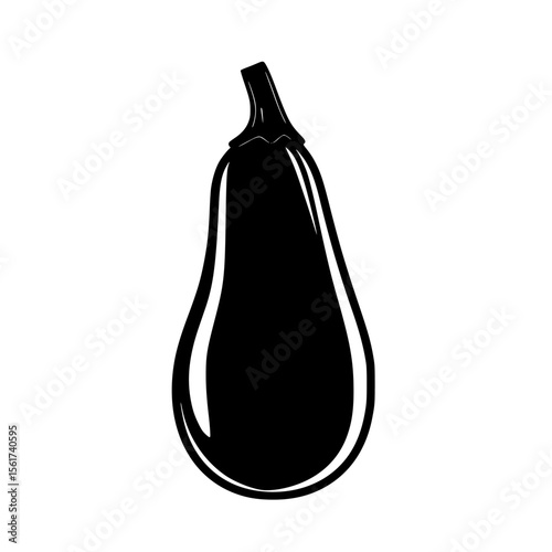 Silhouette pictogram representing a single eggplant in a minimalist design for food-related graphics and illustrations