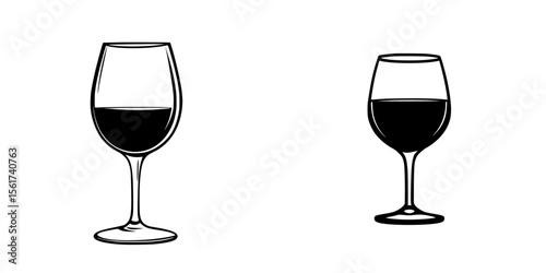 Silhouette pictogram set showing two different types of wine glasses with varying sizes and shapes