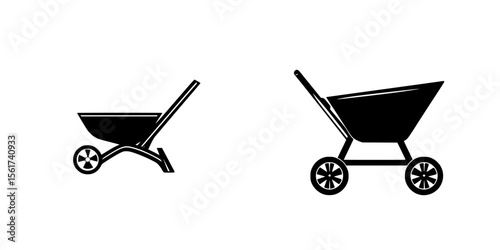 Silhouette pictograms of wheelbarrows designed for construction and gardening activities
