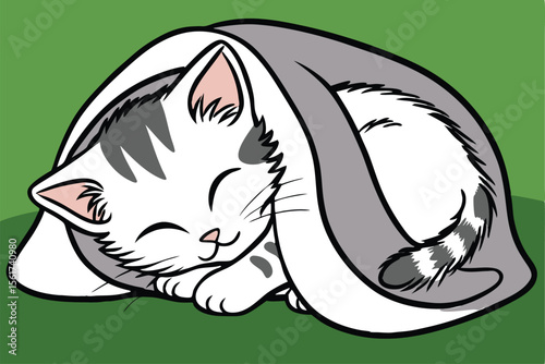 Adorable sleeping kitten nestled comfortably in a soft blanket