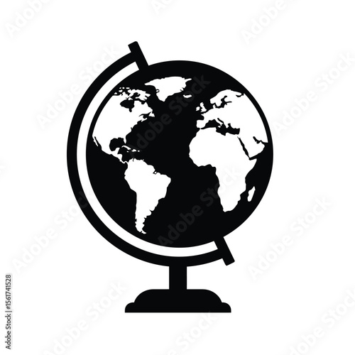 Black and white illustration of a classic globe, symbolizing global connection, travel, and exploration; minimalist design.