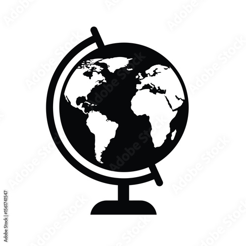 Black and white illustration of a classic globe, symbolizing global connection, travel, and exploration; minimalist design.