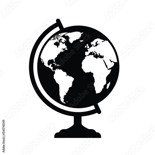 Black and white illustration of a classic globe, symbolizing global connection, travel, and exploration; minimalist design.