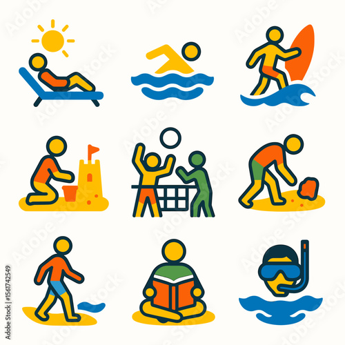 Colorful Beach Activity Icons